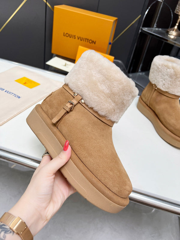 Stivaletto con plateau LV Aspen in pelle scamosciata marrone bianco