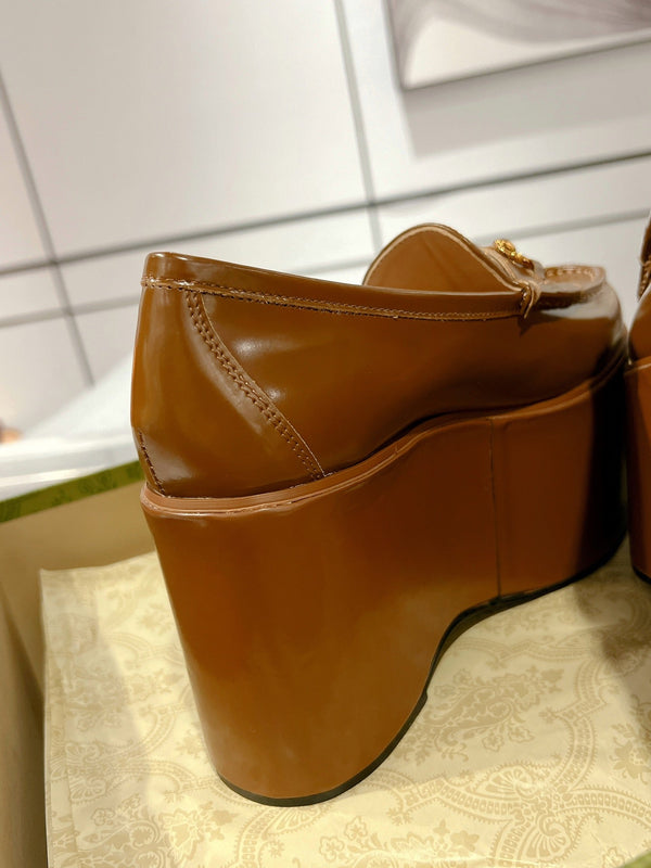 GG HORSEBIT PLATFORM LOAFER GLOSSY COPPER CALFSKIN