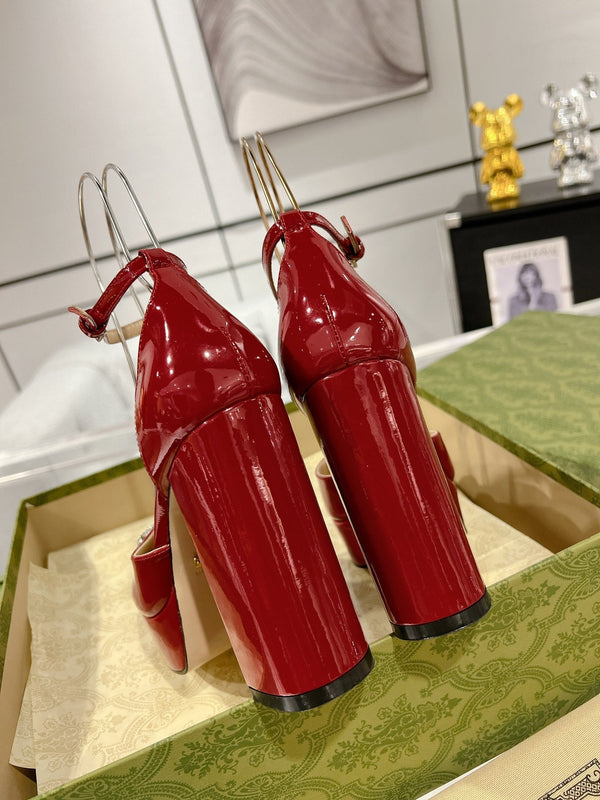 HIGH SANDAL SQUARE HEEL 12 CM IN CHERRY RED CALFSKIN