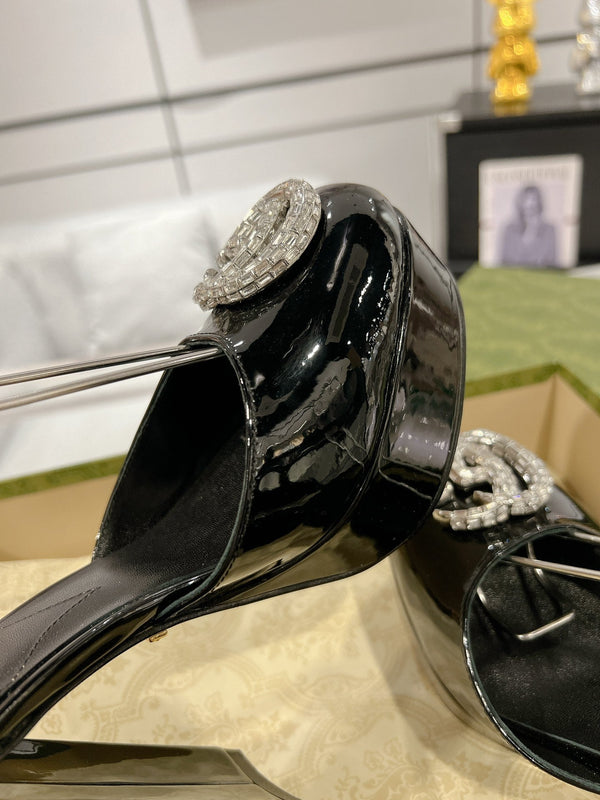 HIGH SANDAL SQUARE HEEL 12 CM IN BLACK CALFSKIN