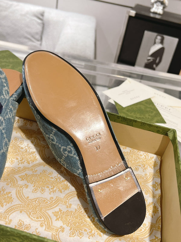 MEN'S MULE WITH HORSEBIT IN SAPHIRE BLUE MONOGRAM JACQUARD FABRIC