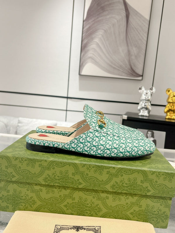 MEN'S MULE WITH HORSEBIT IN MINT GREEN MONOGRAM JACQUARD FABRIC