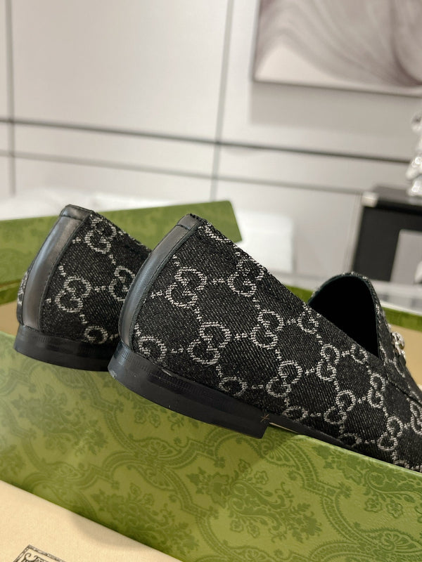 MEN'S LOAFER WITH HORSEBIT IN BLACK MONOGRAM JACQUARD FABRIC