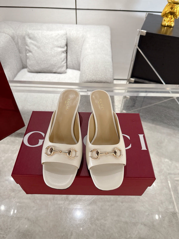 GC Horsebit Slide Ivory Cowhide 292403