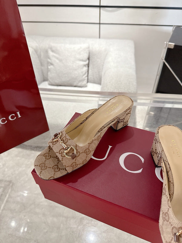 GC Horsebit Slide Brown Canvas Cowhide 292406