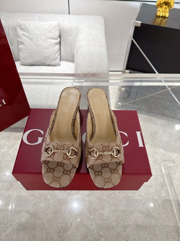 GC Horsebit Slide Brown Canvas Cowhide 292406