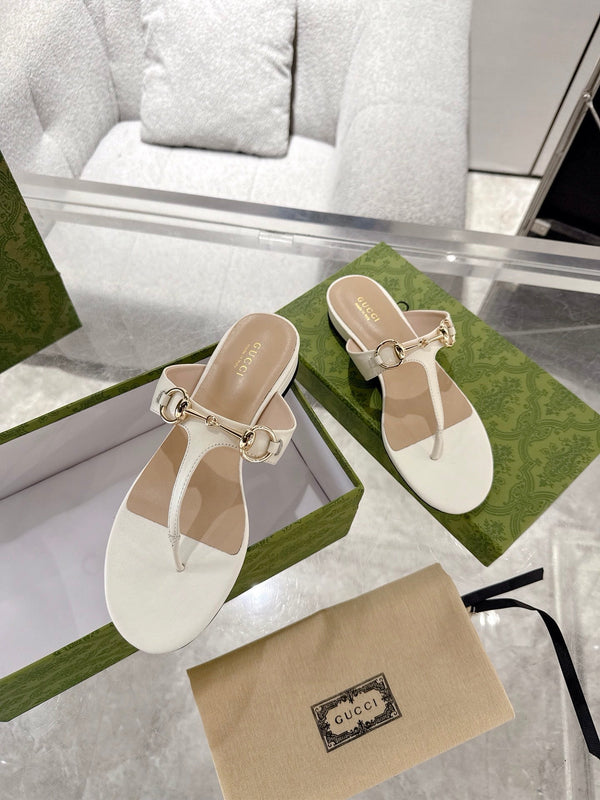 Sandali infradito con morsetto GC in pelle avorio 292476