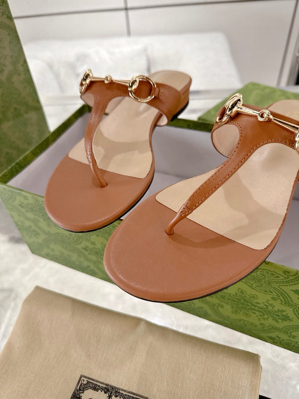 GC Horsebit Thong Sandals Brown Leather 292478