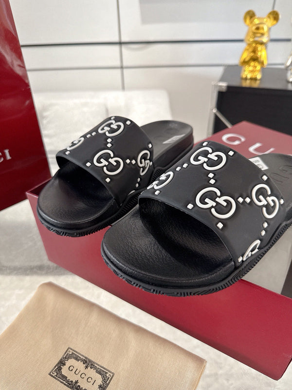 Sandalo GC GG Slide Nero Bianco Gomma 292417