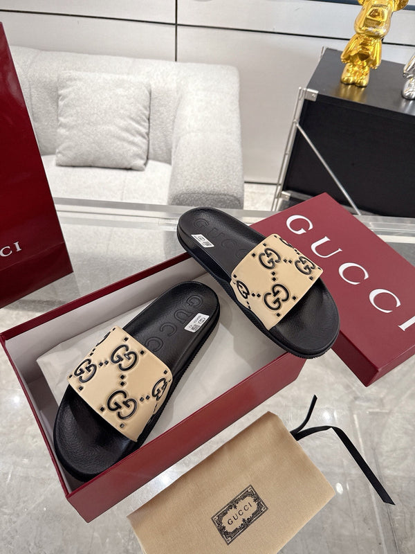 Sandalo GC GG Slide Nero Beige Gomma 292418