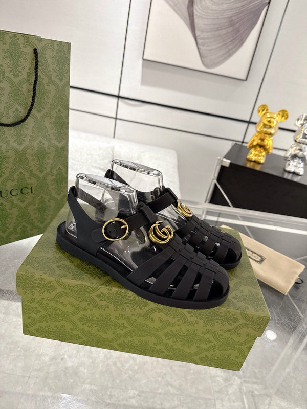 GC 25 Gold Double G Sandal Black Rubber 292430