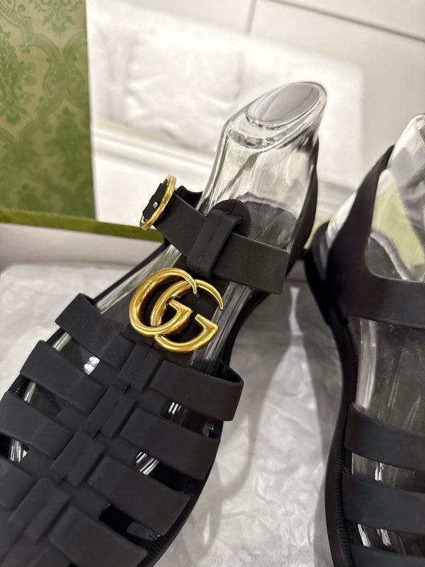 GC 25 Gold Double G Sandal Black Rubber 292430