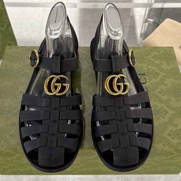 GC 25 Gold Double G Sandal Black Rubber 292430