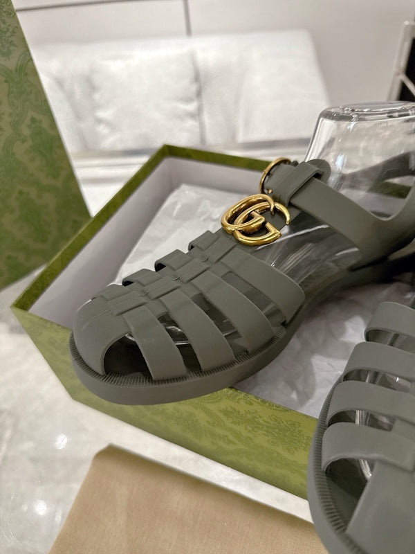 GC 25 Gold Double G Sandal Dark Green Rubber 292427