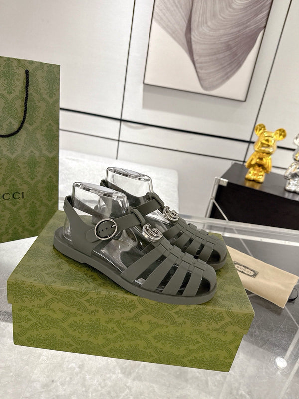 GC 25 Silver Double G Sandal Dark Green Rubber 292429