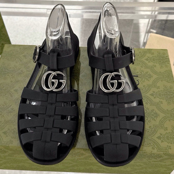 GC 25 Silver Double G Sandal Black Rubber 292433