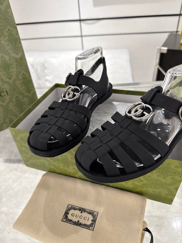 GC 25 Silver Double G Sandal Black Rubber 292433