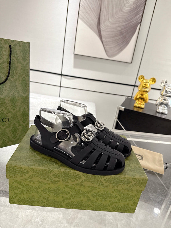 GC 25 Silver Double G Sandal Black Rubber 292433
