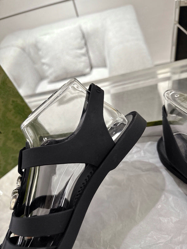 GC 25 Silver Double G Sandal Black Rubber 292433