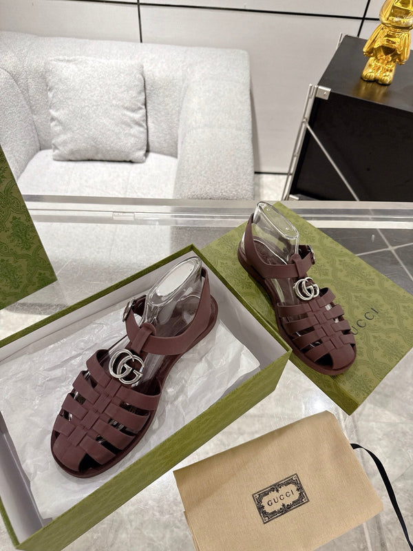 GC 25 Silver Double G Sandal Bordeaux Rubber 292435