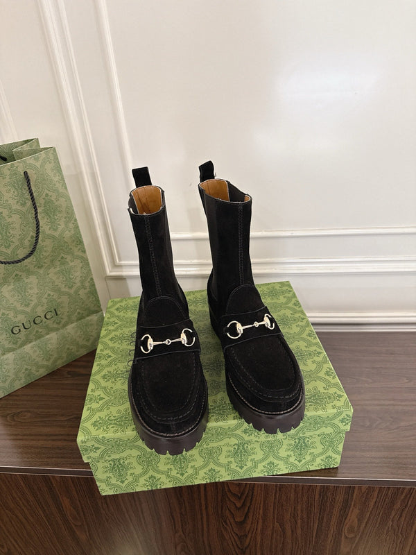 Gucci Horsebit Ankle Boots Black Suede Sheepskin 490528