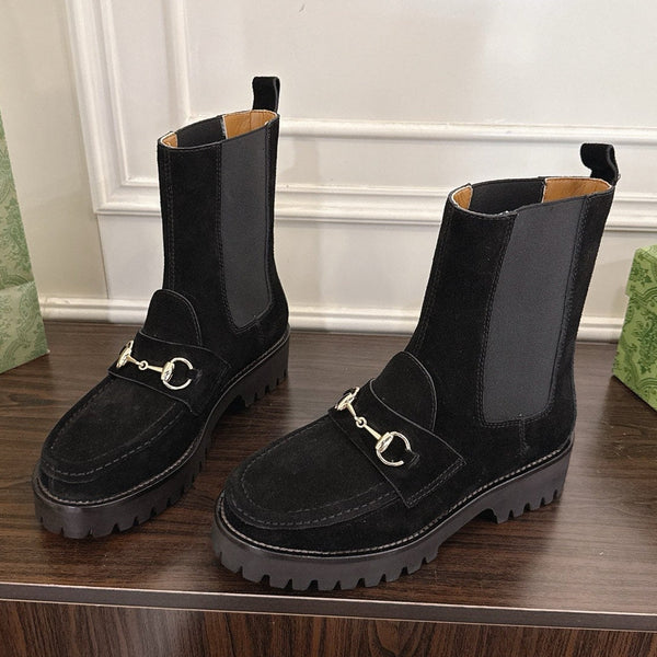 Gucci Horsebit Ankle Boots Black Suede Sheepskin 490528