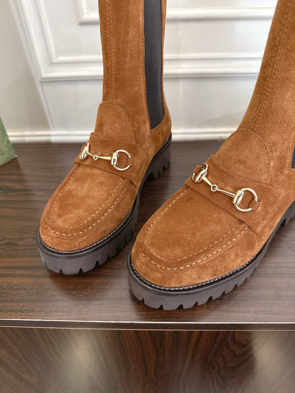 Gucci Horsebit Ankle Boots Brown Black Suede Sheepskin 490529