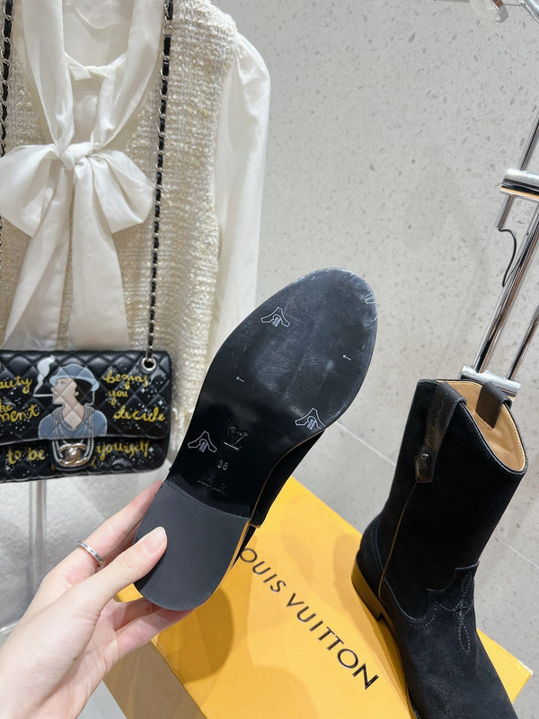 LV Rider Boot Black Suede