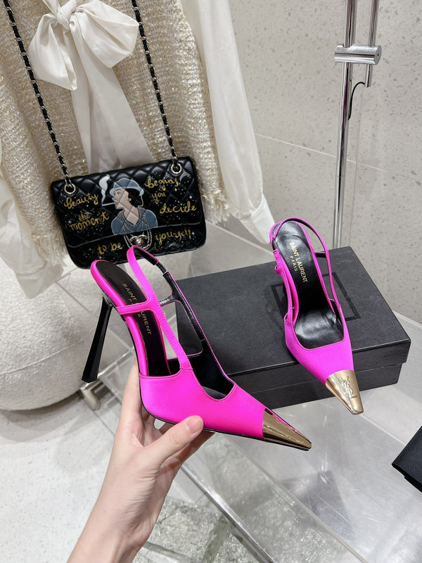 SANDALO CON TACCO ALTO 10 CM IN PELLE DI VITELLO ROSA BRILLANTE CON FERRAMENTA ORO