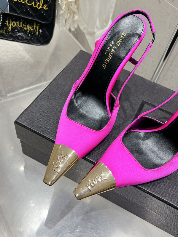 SANDALO CON TACCO ALTO 10 CM IN PELLE DI VITELLO ROSA BRILLANTE CON FERRAMENTA ORO