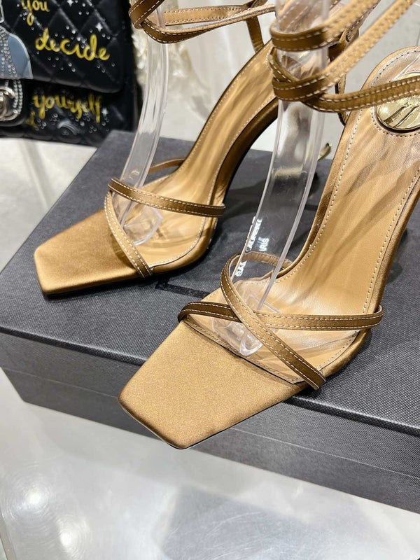 HIGH-HEEL 85 MM SANDAL MULE IN METALLIC GOLD SILK
