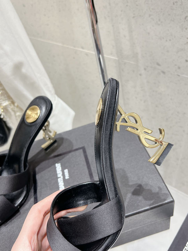 OPYUM HIGH MULES 85 MM IN BLACK SATIN CREPE