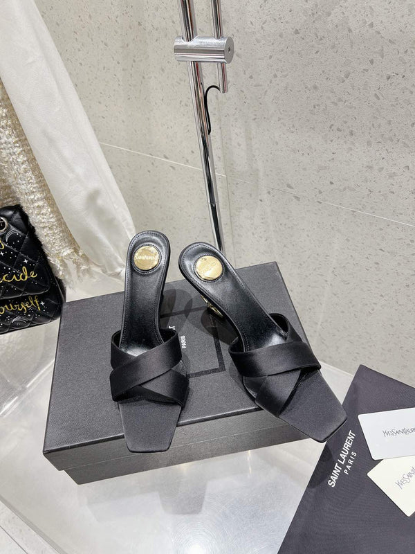 OPYUM HIGH MULES 85 MM IN BLACK SATIN CREPE