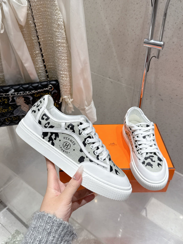 HM Get Sneaker Blanc Prunoir Canvas and Calfskin 204766