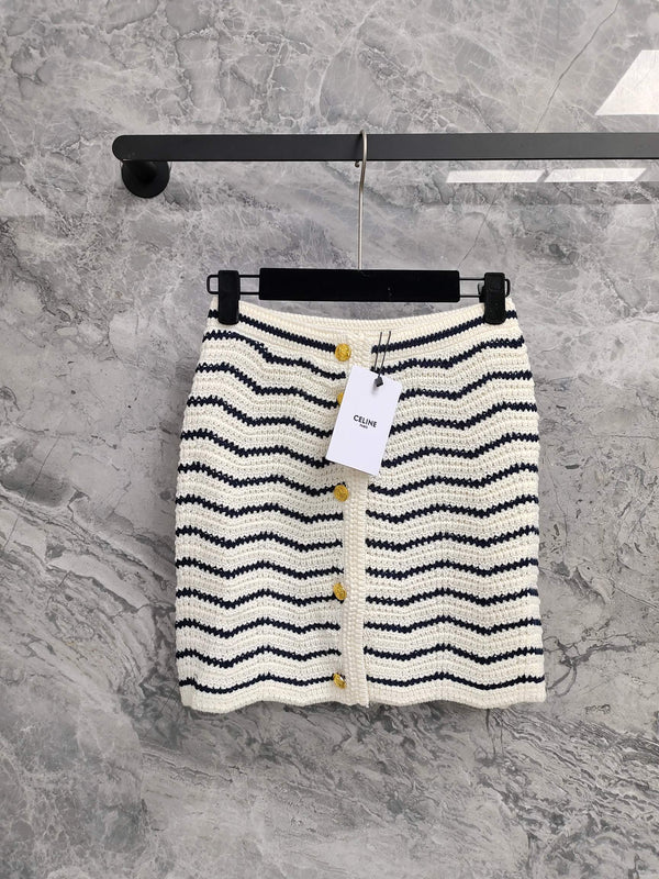 Celine 25 Striped Suit White Black Wool Polyester 278762