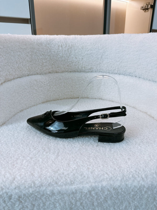 CC Slinback Flats In Black Glossy Lambskin 144671