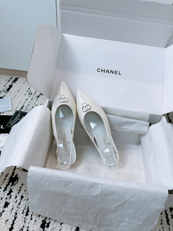 Ballerine CC Slinback in pelle di agnello bianca lucida 144673