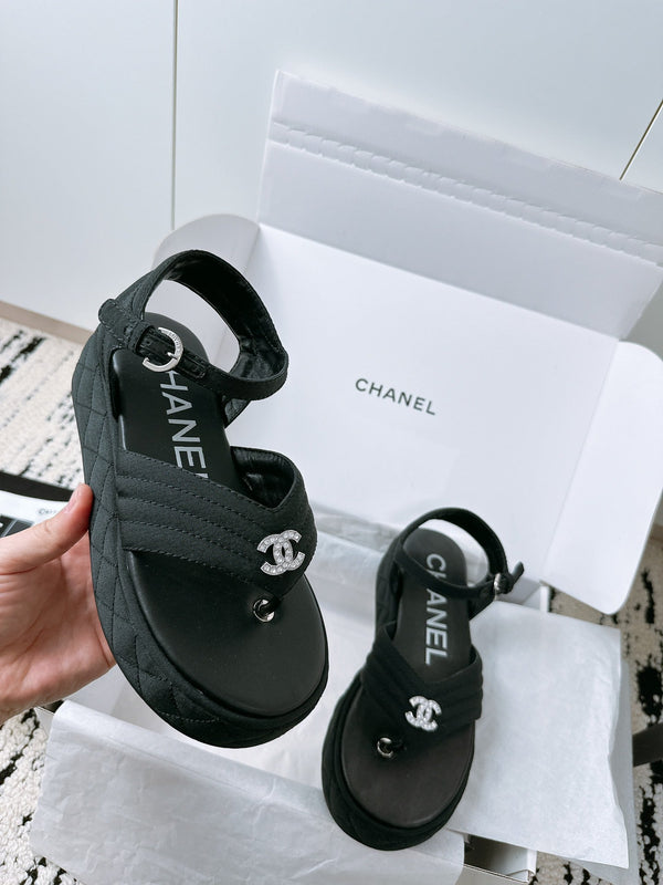 CC Sandals In Black Denim Fabric 144524