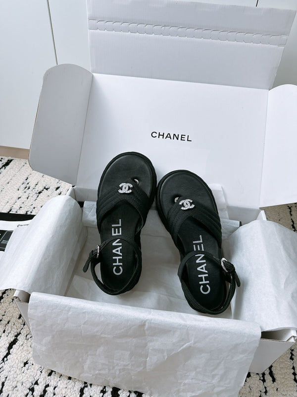 CC Sandals In Black Denim Fabric 144524