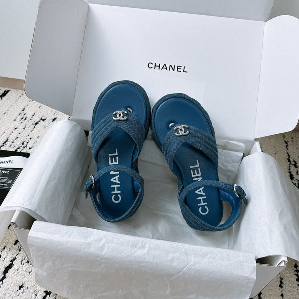 Sandali CC in tessuto denim blu navy 144526