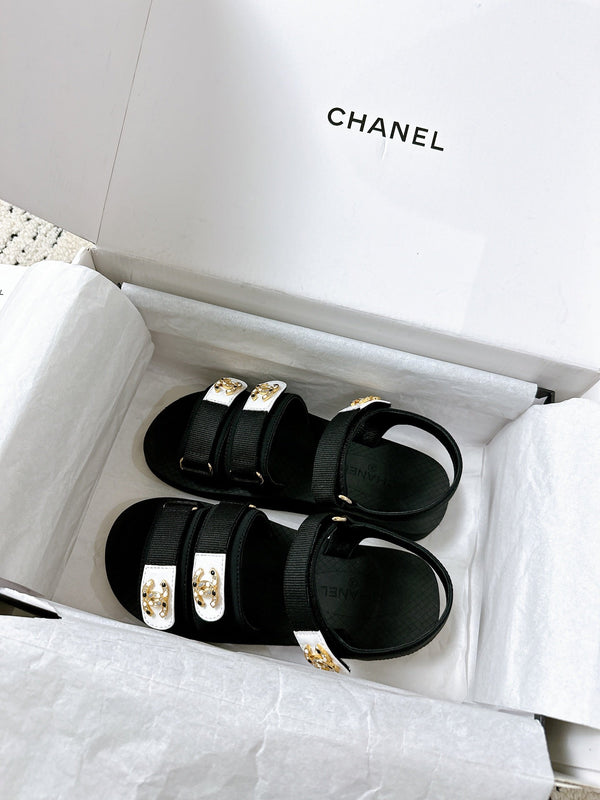 CC 25 Dad Sandals Black White Fabric Leather 300168