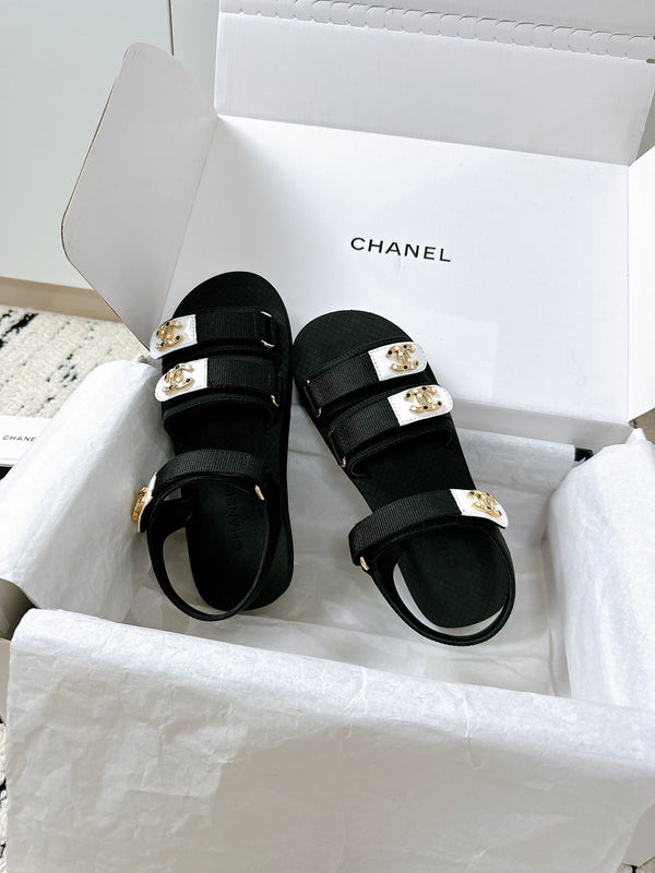 CC 25 Dad Sandals Black White Fabric Leather 300168