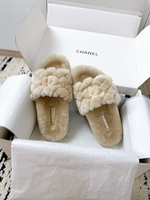 CC 25s Slippers 50mm Beige Wool 433605