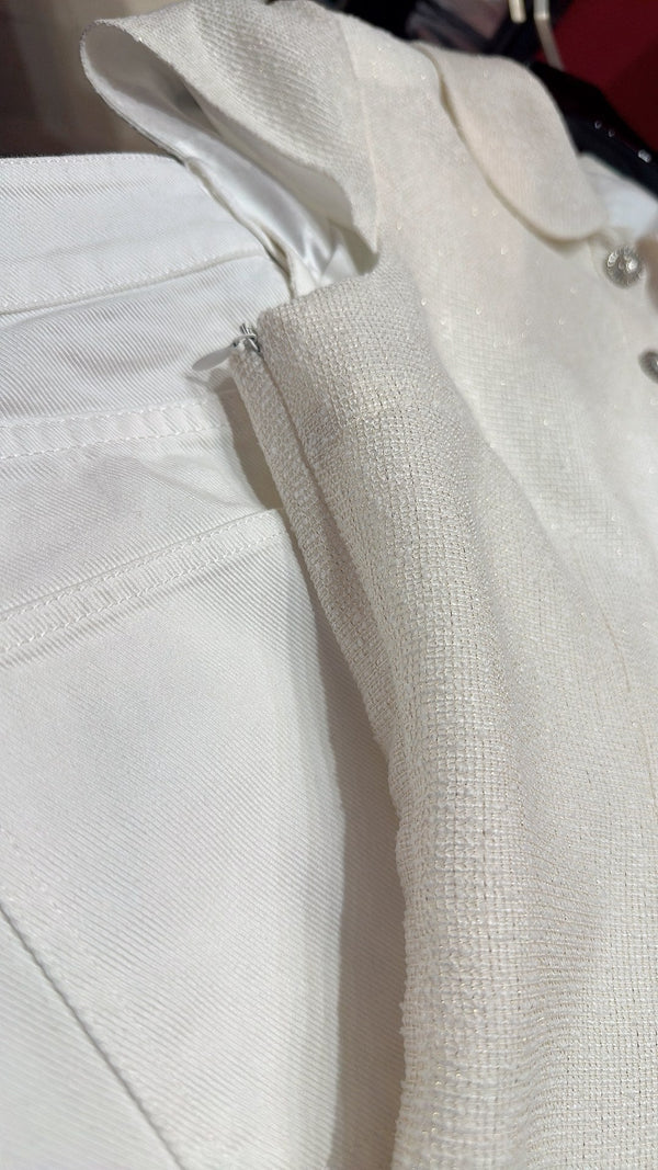 CC Doll Collar Waist Dress White Pink Cotton