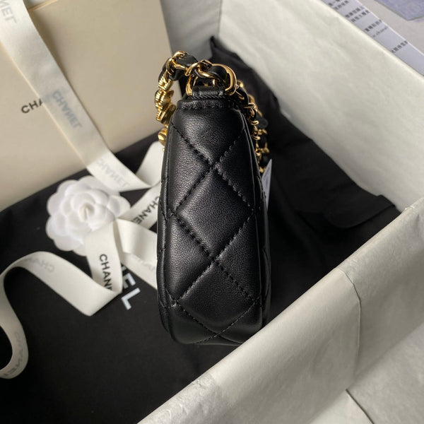 24p cc hobo bag 20cm black lambskin gold hardware