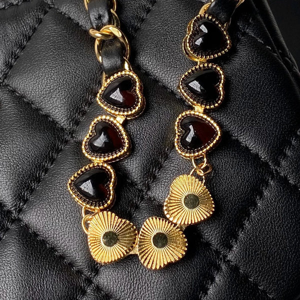 24p cc hobo bag 20cm black lambskin gold hardware