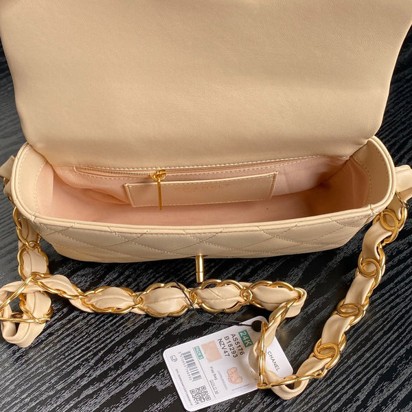 CC 24K Mini Flap Bag 21cm Beige Lambskin Gold Hardware