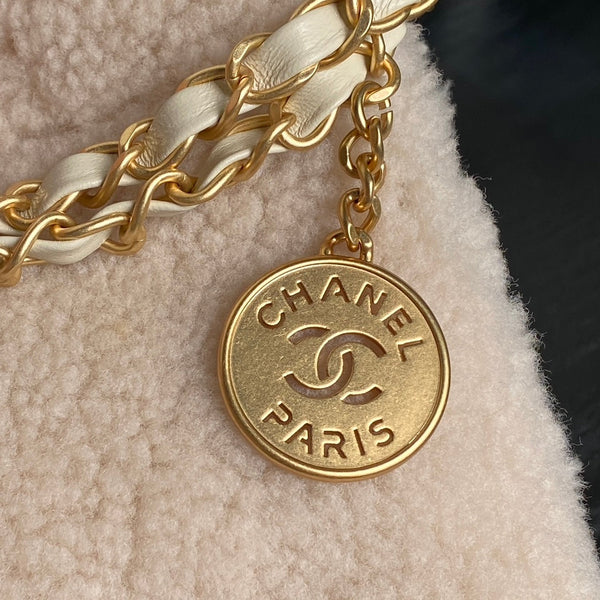 CC 24K Hobo 22 Bag 35cm Beige Wool Fur