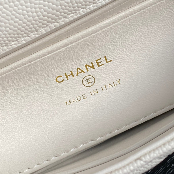 CC 24K Coco Handle Nano 14.5cm White Grained Calfskin Gold Hardware