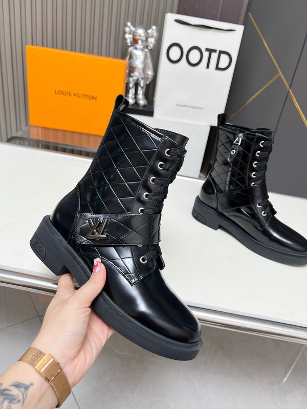 Stivaletti LV Citizen Flat Ranger in pelle di vitello nera lucida